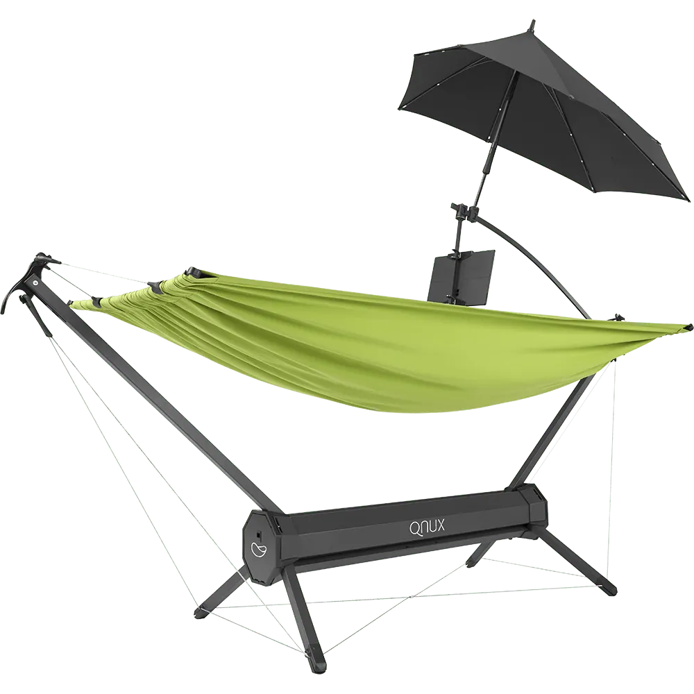 Faltbares Hängemattengestell mit Tablet Halter und Sonnenschirm